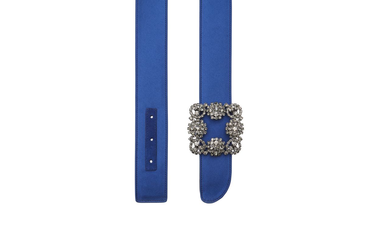 Designer Blue Satin Crystal Buckled Belt - Image 