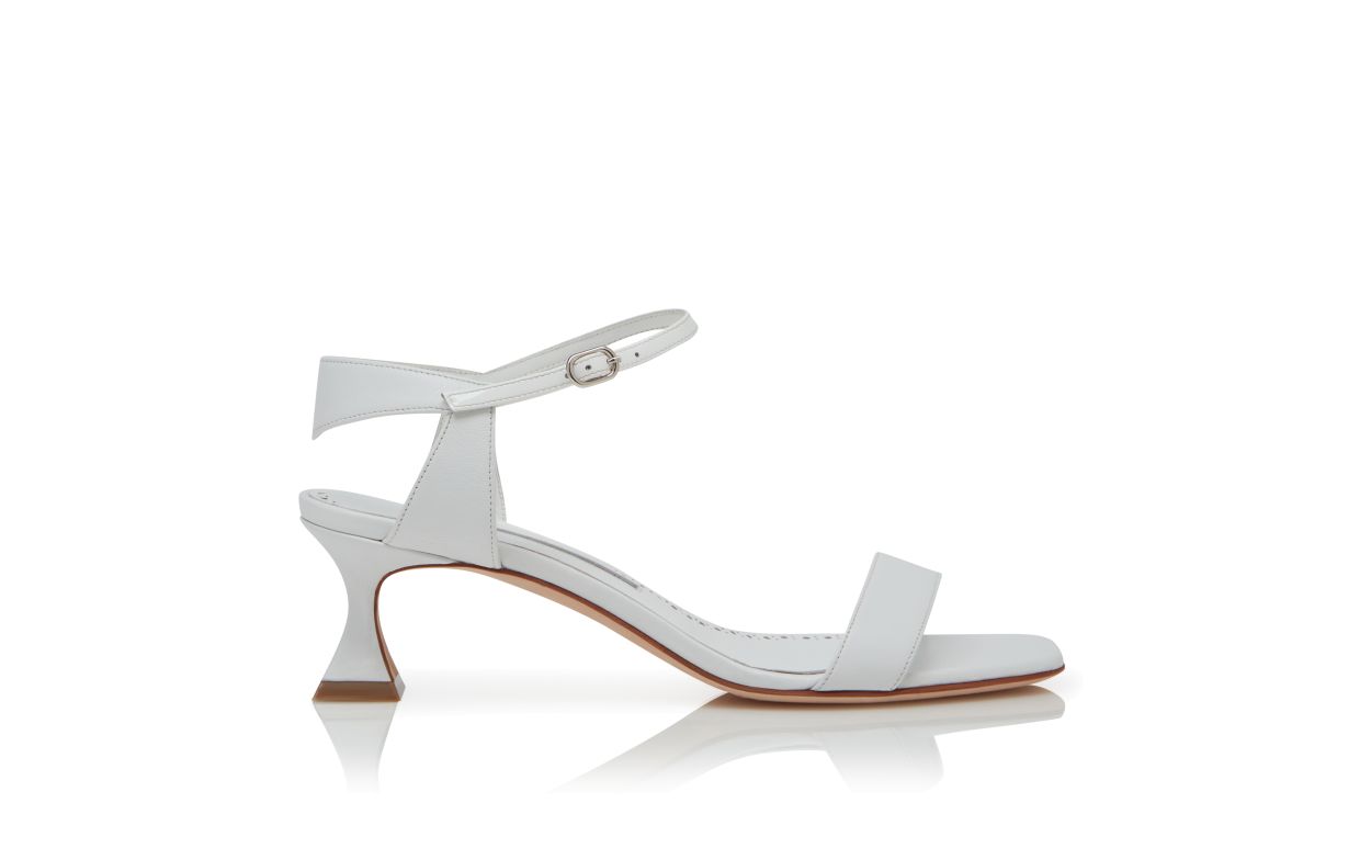 Designer White Nappa Leather Ankle Strap Sandals  - Image thumbnail