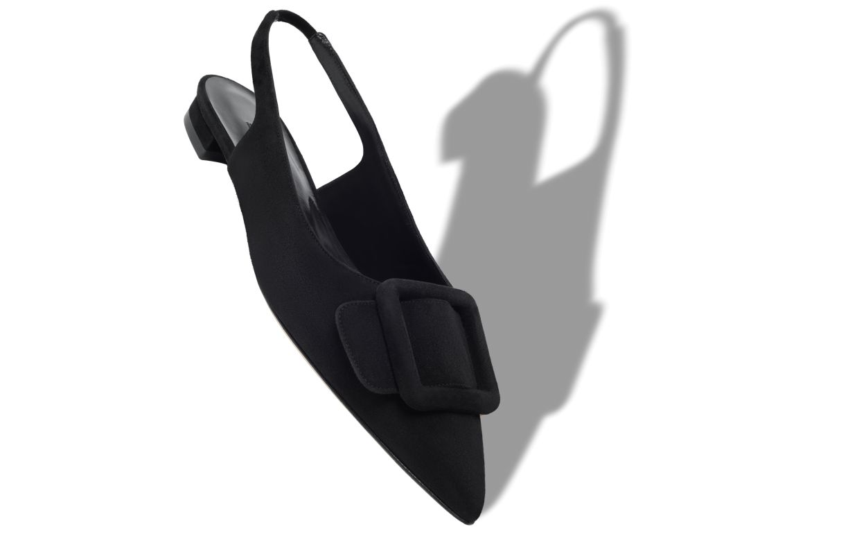 Designer Black Suede Buckle Detail Slingback Flat Pumps - Image small_image