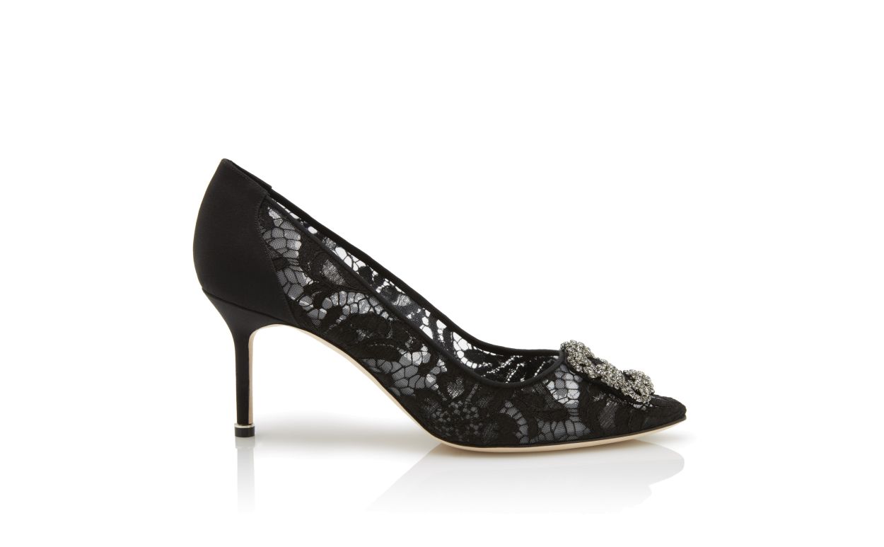 Designer Black Lace Jewel Buckle Pumps - Image thumbnail