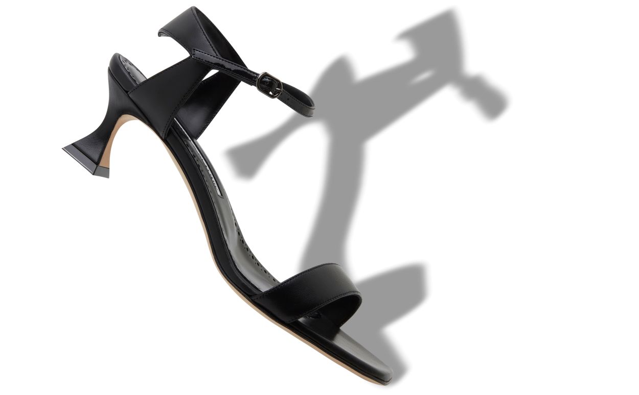 Designer Black Nappa Leather Ankle Strap Sandals  - Image Main