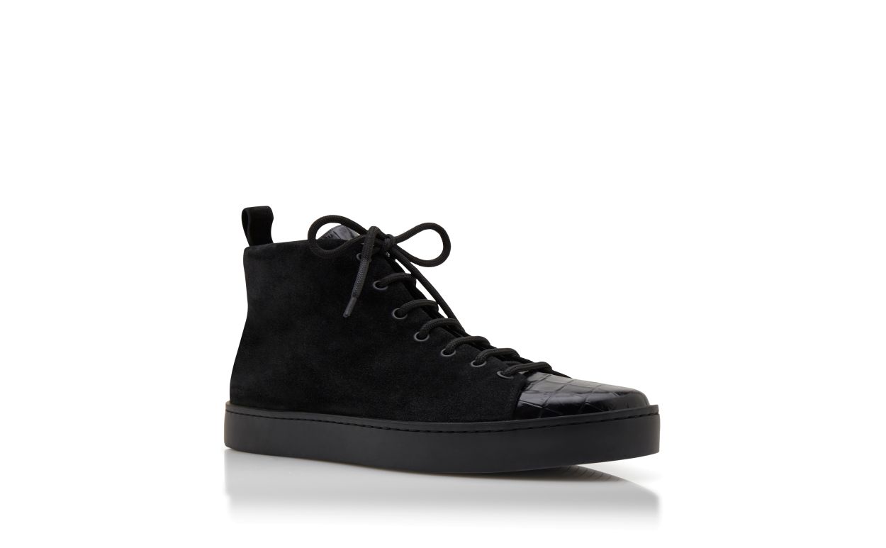 Designer Black Calf Leather Lace Up Sneakers - Image Upsell