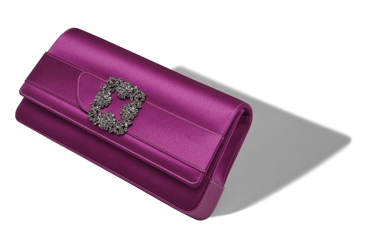 Designer Dark Fuchsia Satin Jewel Buckle Clutch - Image small_image