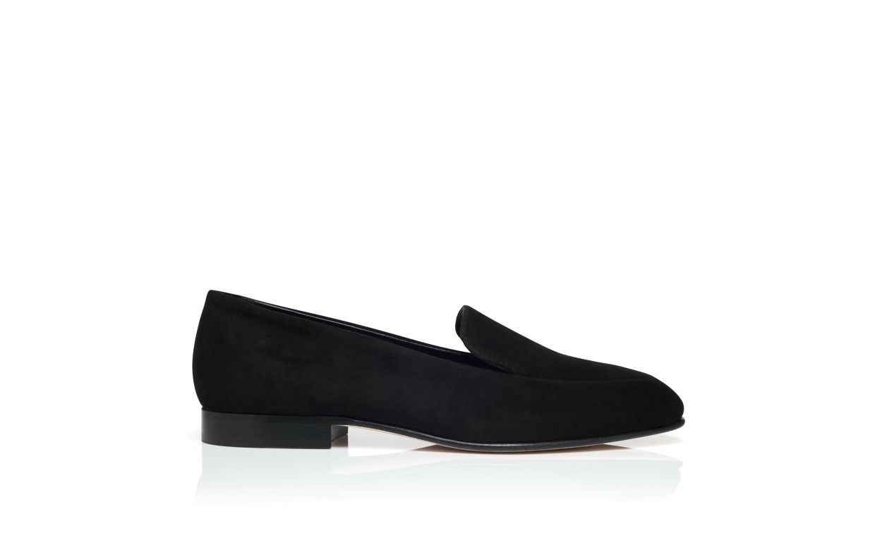Designer Black Suede Loafers - Image Side View
