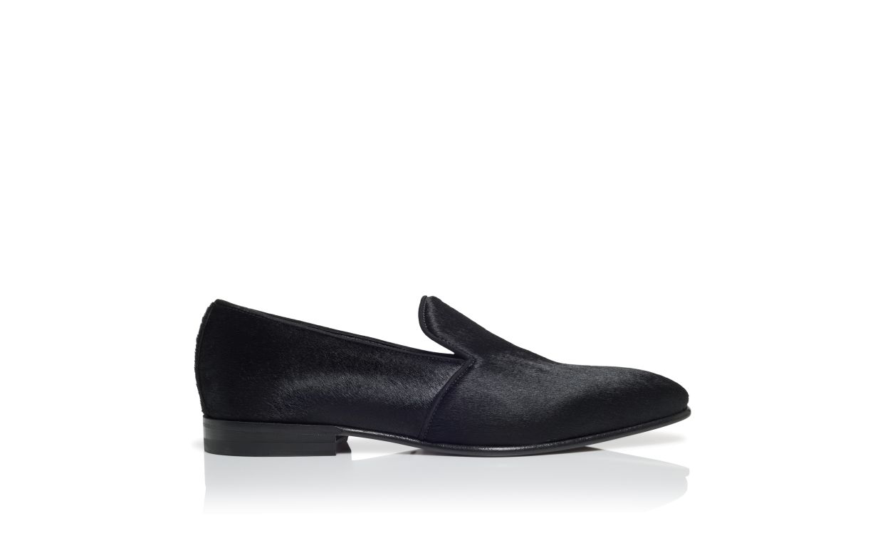 Designer Black Calf Hair Loafers - Image Side View