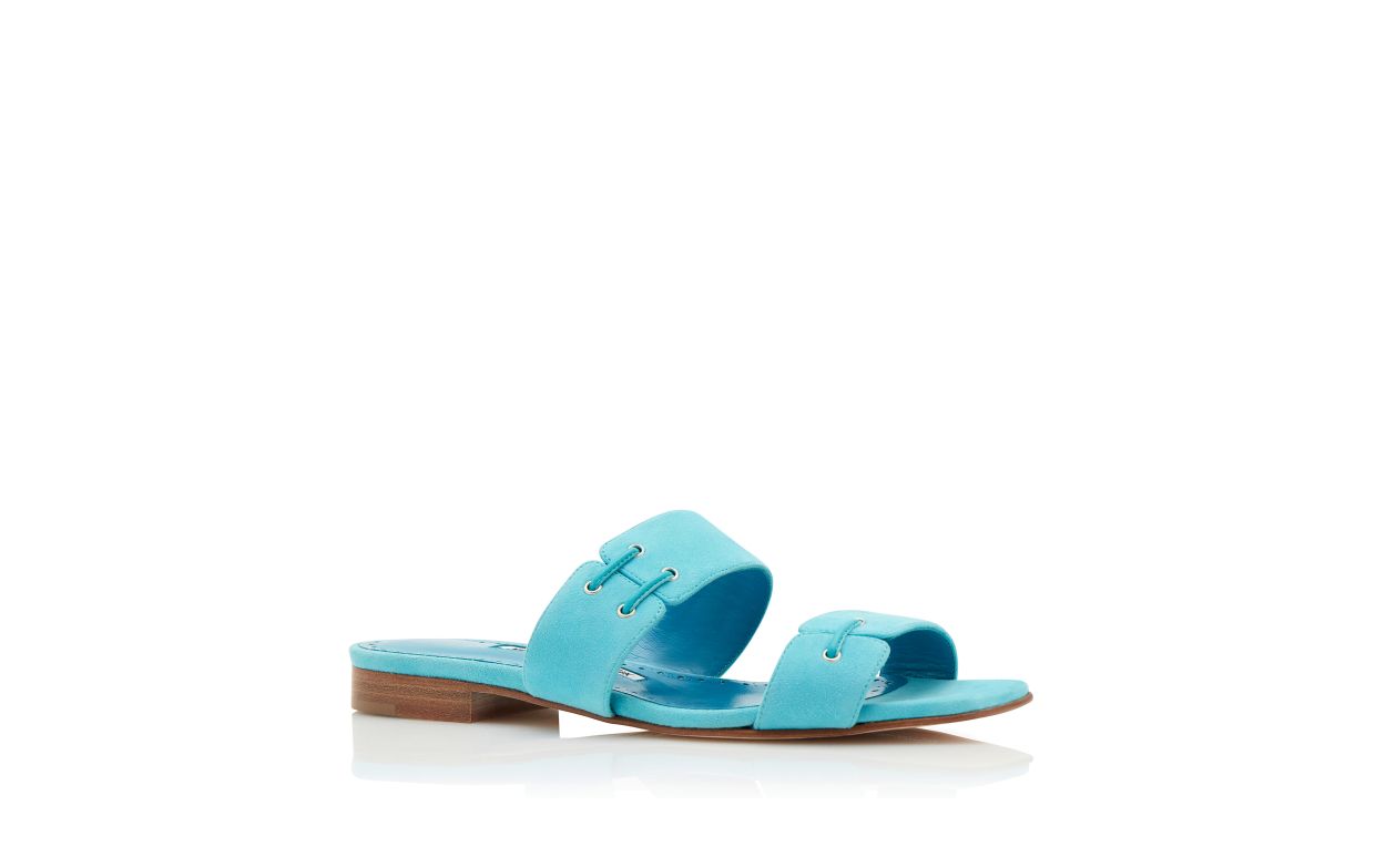 Designer Turquoise Suede Lace Detail Flat Sandals - Image Upsell