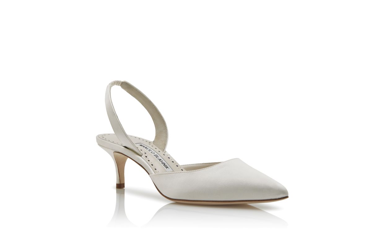 Designer White Satin Slingback Pumps - Image Upsell