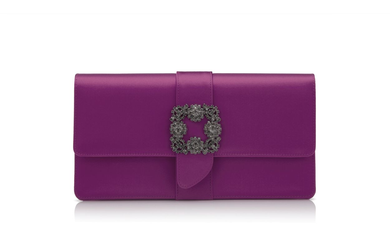 Designer Dark Fuchsia Satin Jewel Buckle Clutch - Image thumbnail