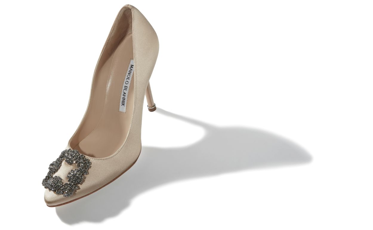 Designer Champagne Satin Jewel Buckle Pumps - Image Main