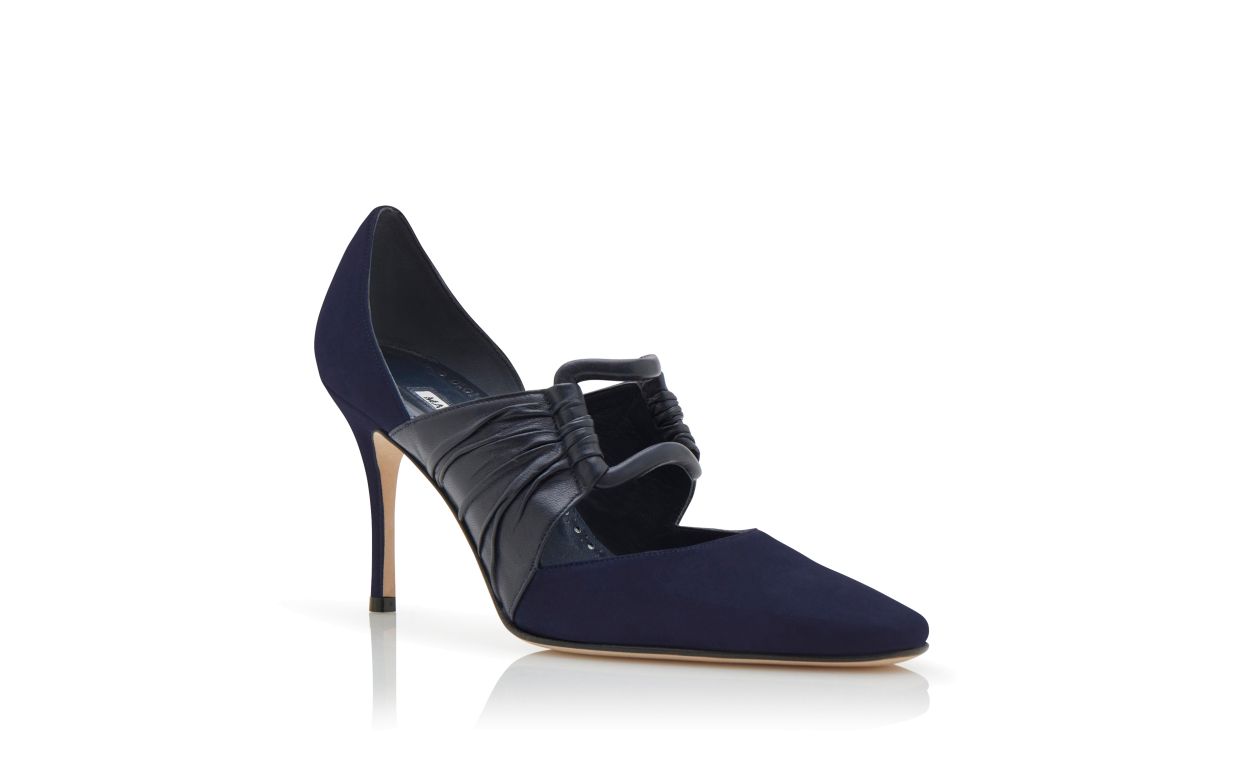 Designer Navy Blue Suede and Nappa Leather Pumps  - Image Upsell