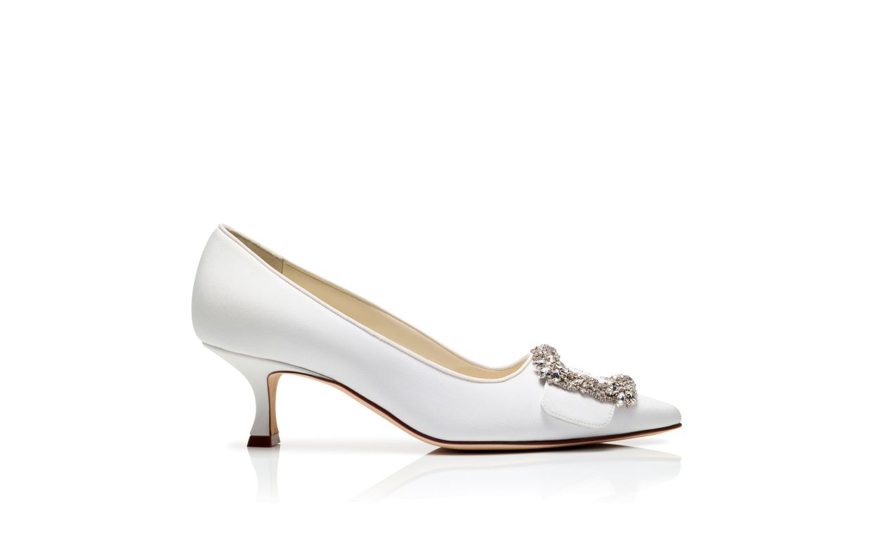 Designer Cream Crepe De Chine Buckle Detail Pumps - Image Side View