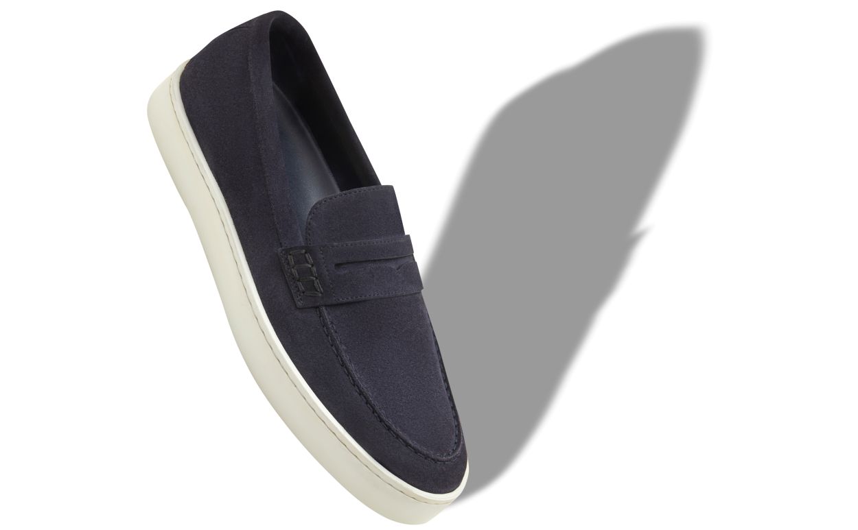 Designer Navy Blue Suede Slip-On Loafers - Image Main View
