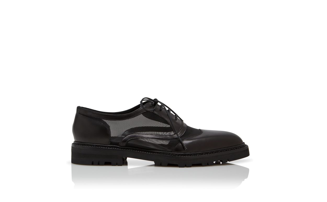 Designer Black Calf Leather Lace Up Shoes - Image Side View
