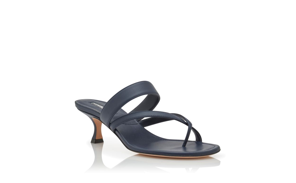 Designer Navy Blue Calf Leather Mules - Image Upsell
