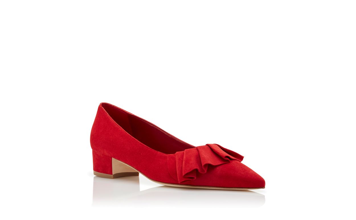ESPAN | Red Suede Ruffled Pumps | Manolo Blahnik
