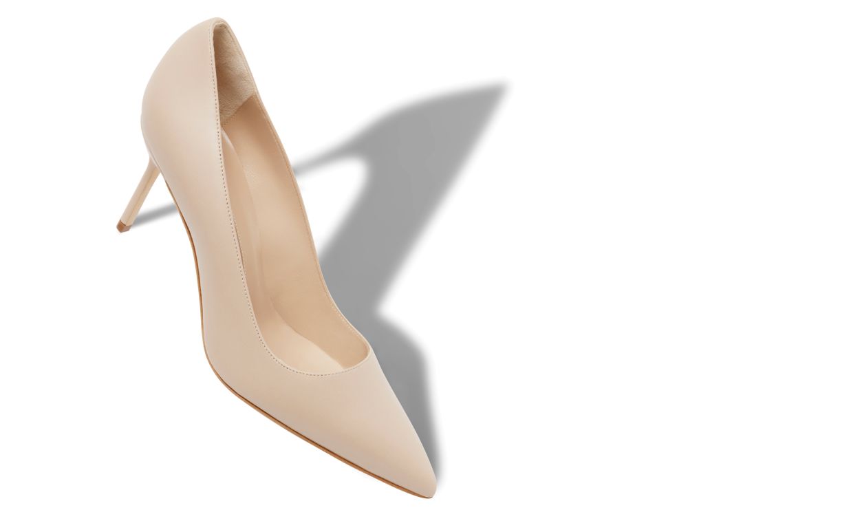 Designer Beige Calf Leather Pointed Toe Pumps - Image Main