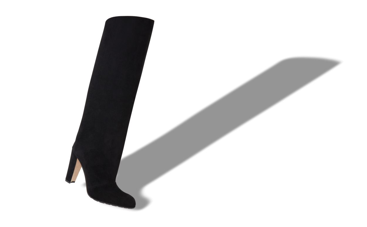 Designer Black Suede Knee High Boots - Image Main