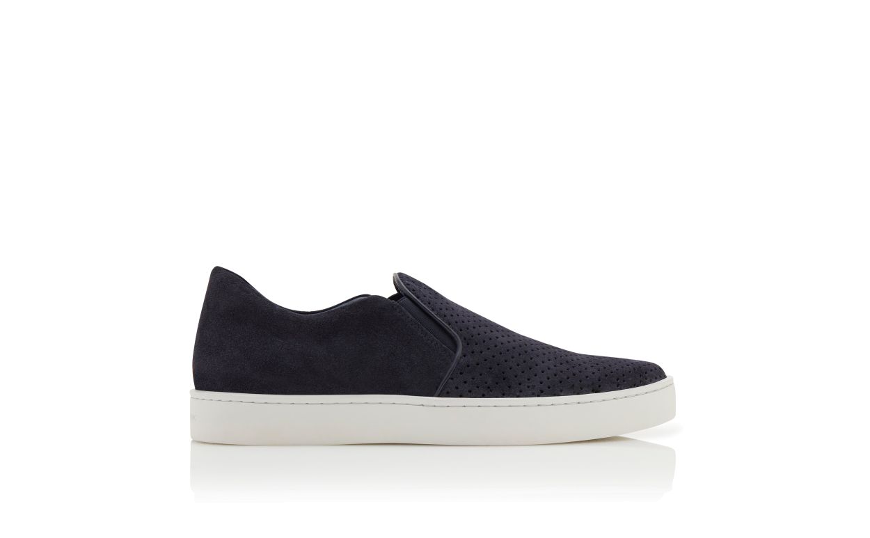 Designer Navy Blue Suede Slip-On Sneakers - Image thumbnail