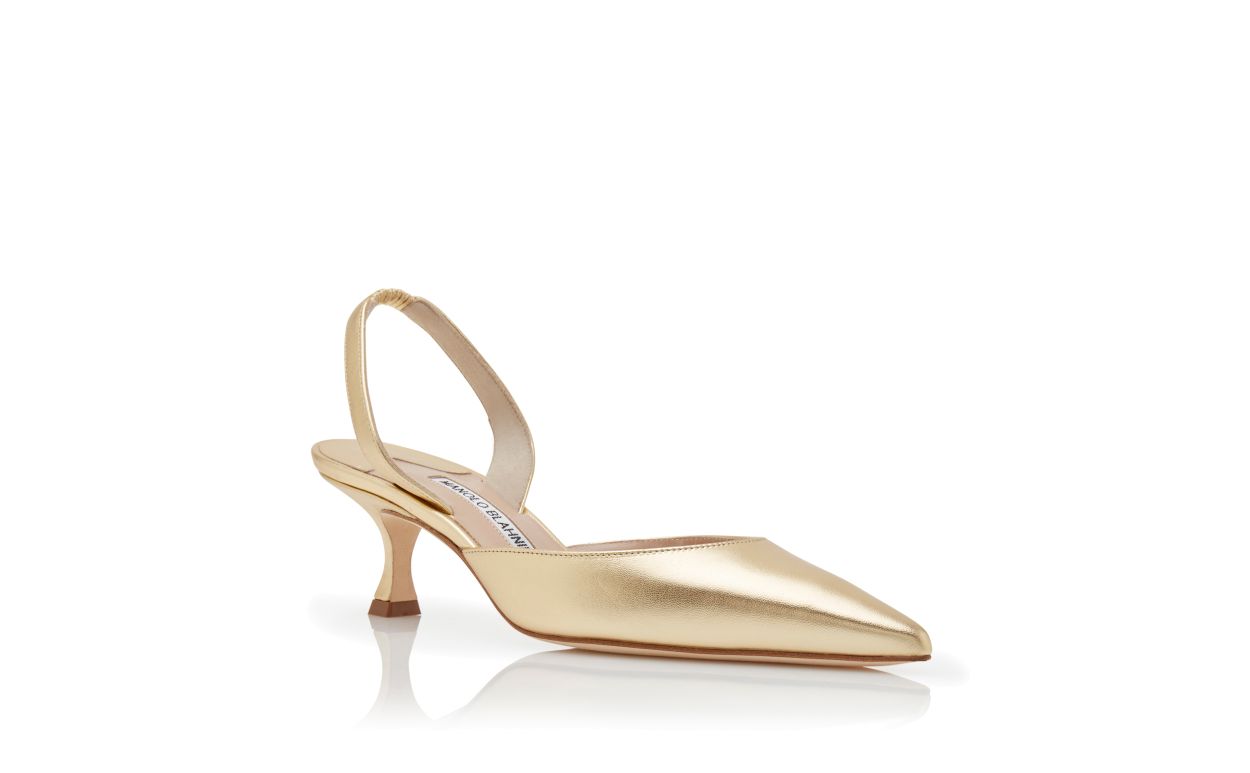 Designer Gold Nappa Leather Slingback Pumps - Image Upsell