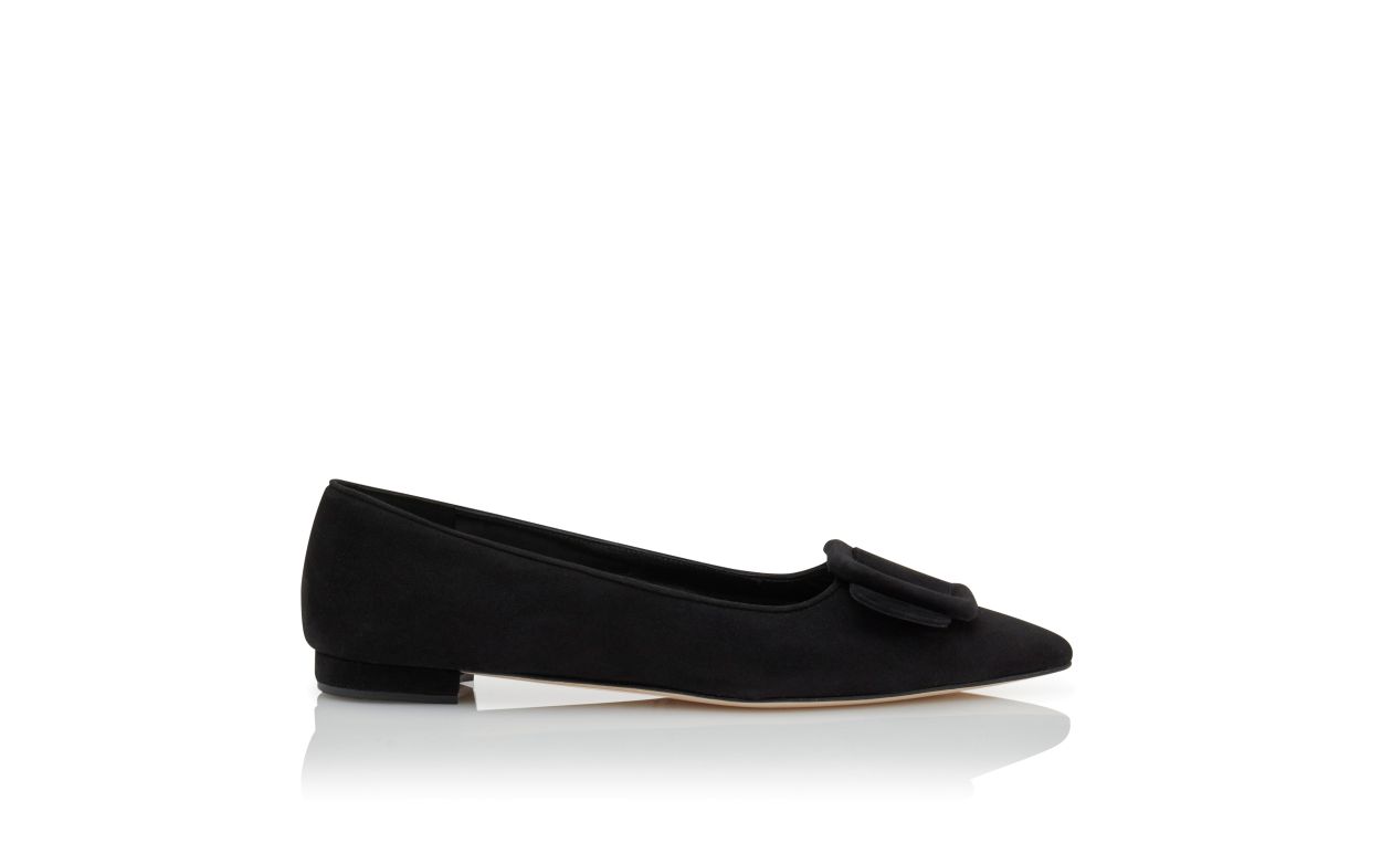 Designer Black Suede Buckle Detail Flat Pumps - Image thumbnail