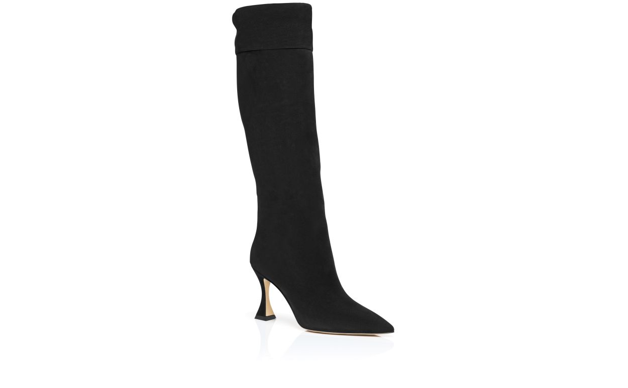Designer Black Suede Knee High Boots  - Image Upsell View