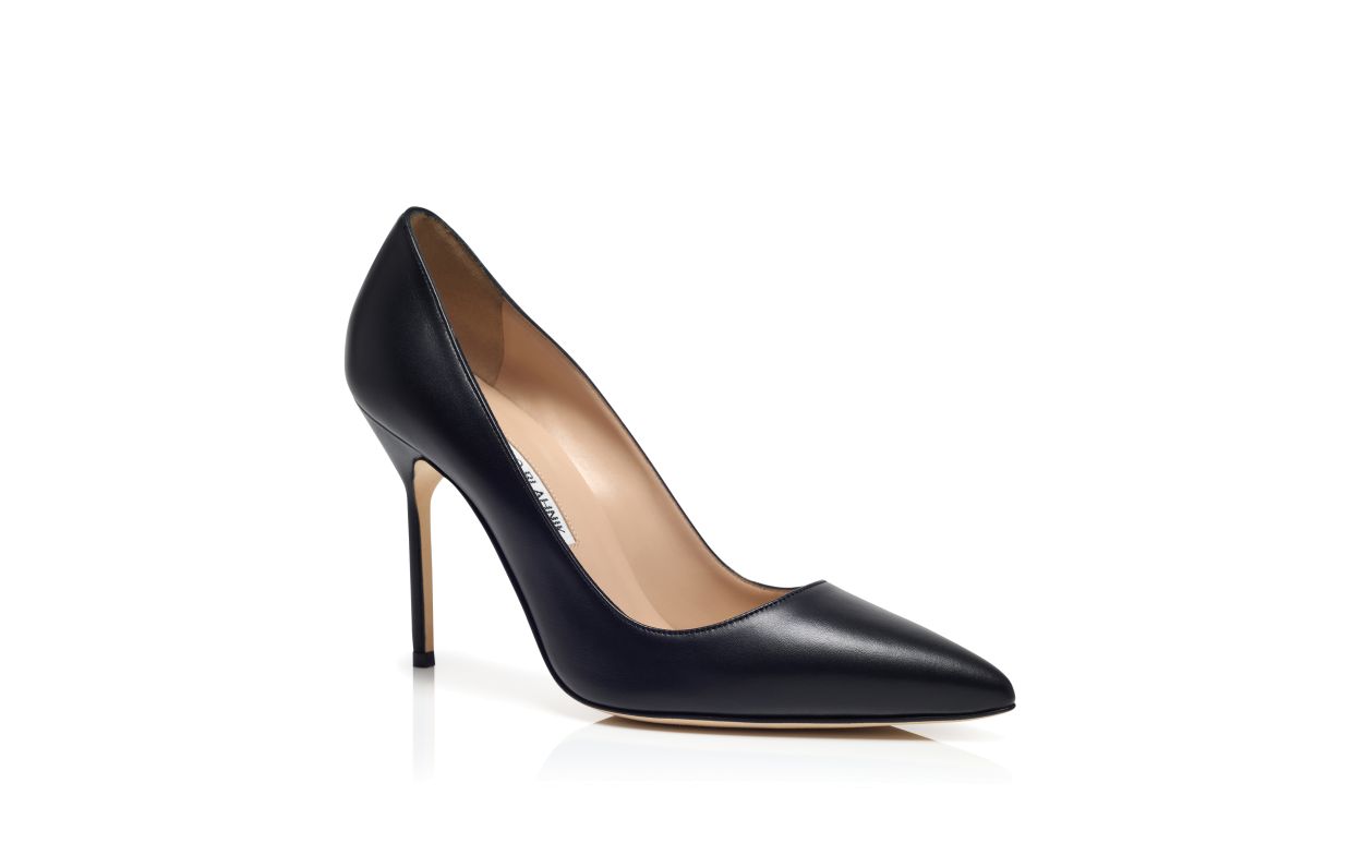 Designer Black Nappa Leather Pointed Toe Pumps - Image Upsell