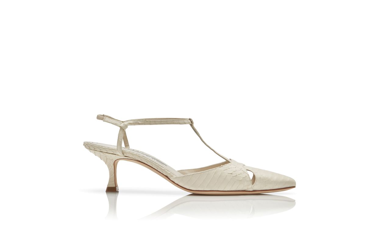 Designer Cream Snakeskin T-Bar Pumps - Image thumbnail