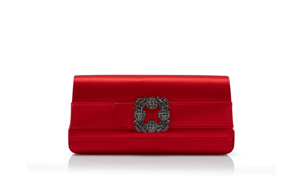 Designer Red Satin Jewel Buckle Clutch - Image thumbnail