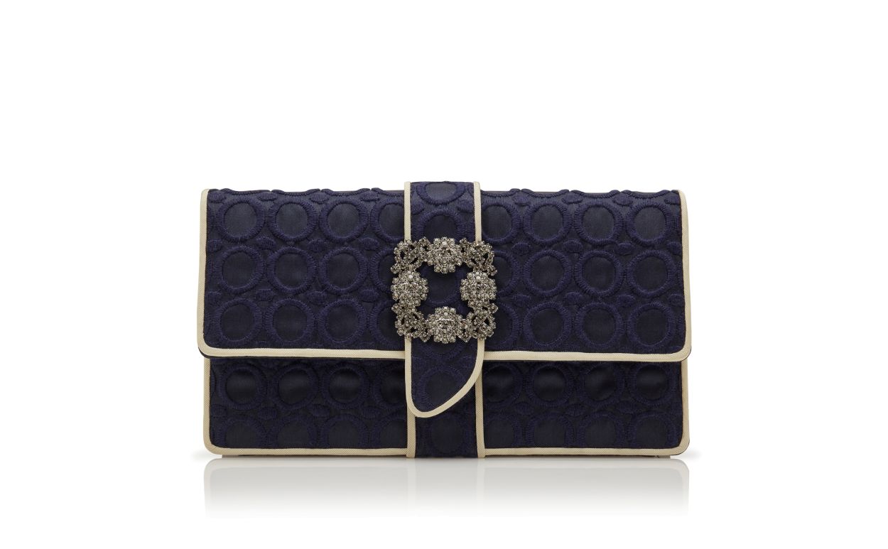 Designer Navy Blue Silk Clutch - Image Side View