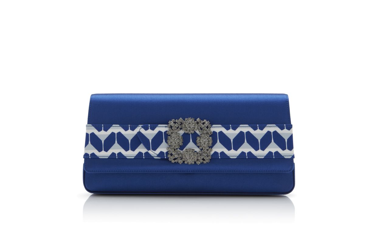 Designer Multicoloured Crepe De Chine Jewel Buckle Clutch - Image Side View