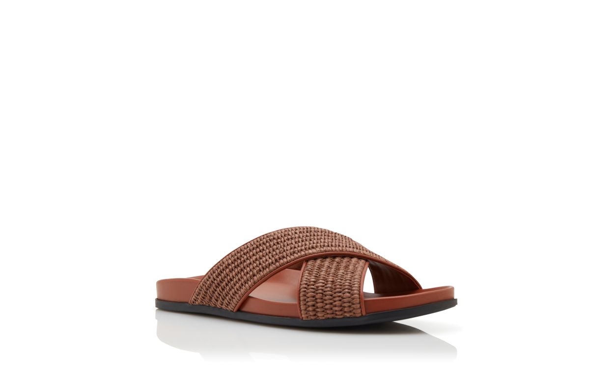 Designer Dark Brown Raffia Flat Sandals - Image Upsell