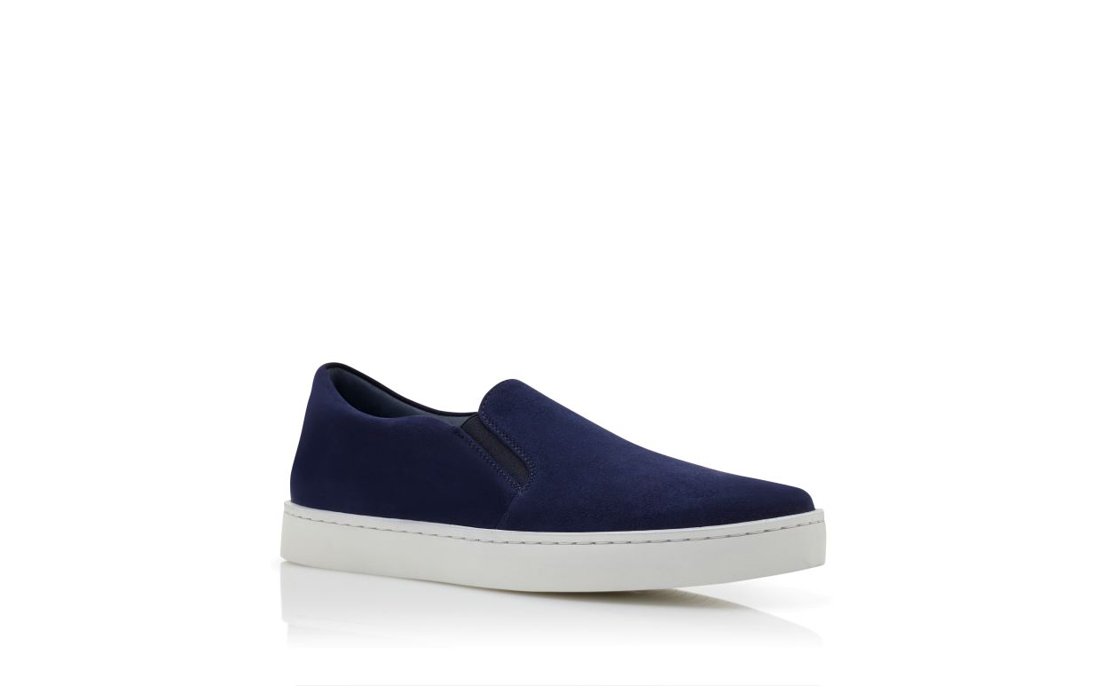 Designer Navy Blue Suede Slip On Sneakers - Image Upsell