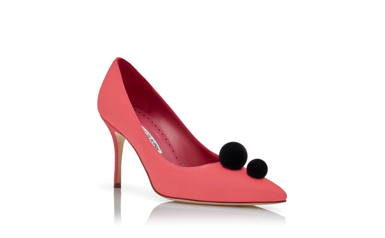 Designer Pink and Black Suede Pom Pom Detail Pumps - Image Upsell