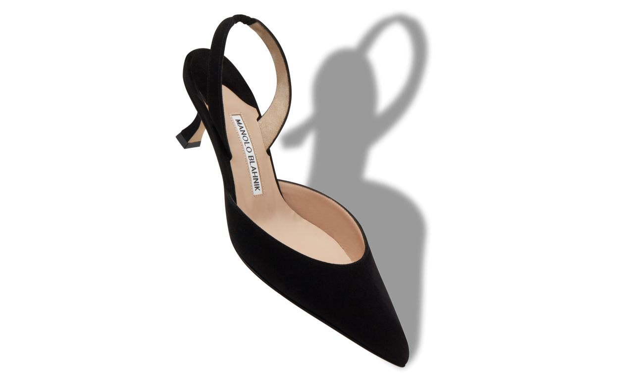 Designer Black Suede Slingback Pumps - Image Main