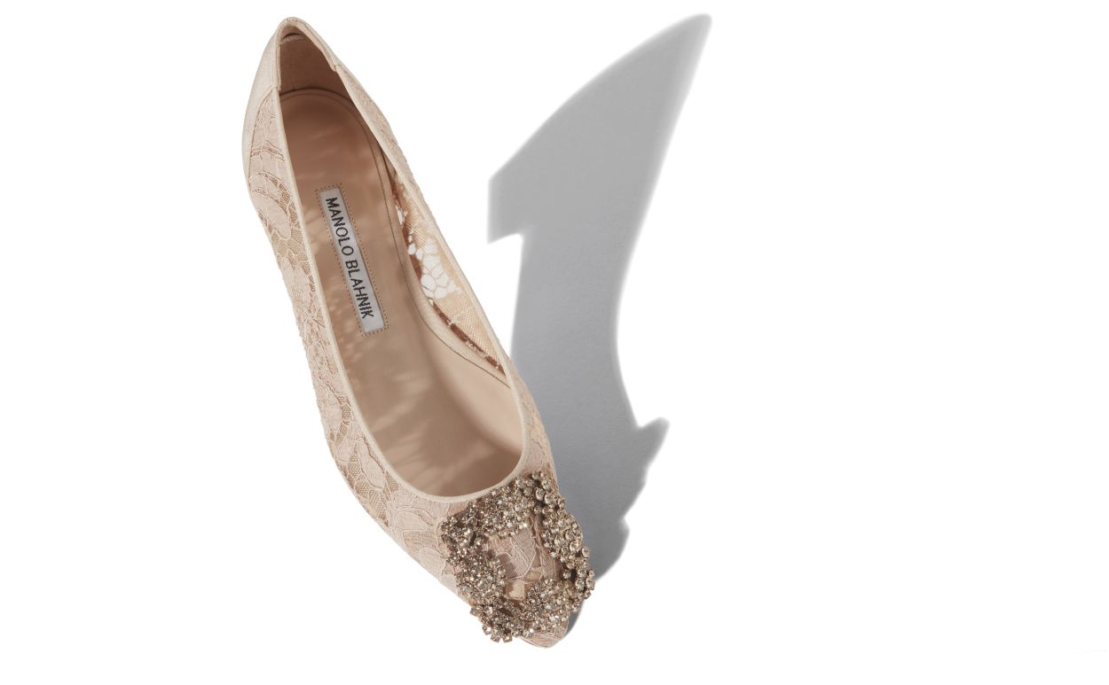 Designer Pink Champagne Lace Jewel Buckle Flat Pumps - Image Main