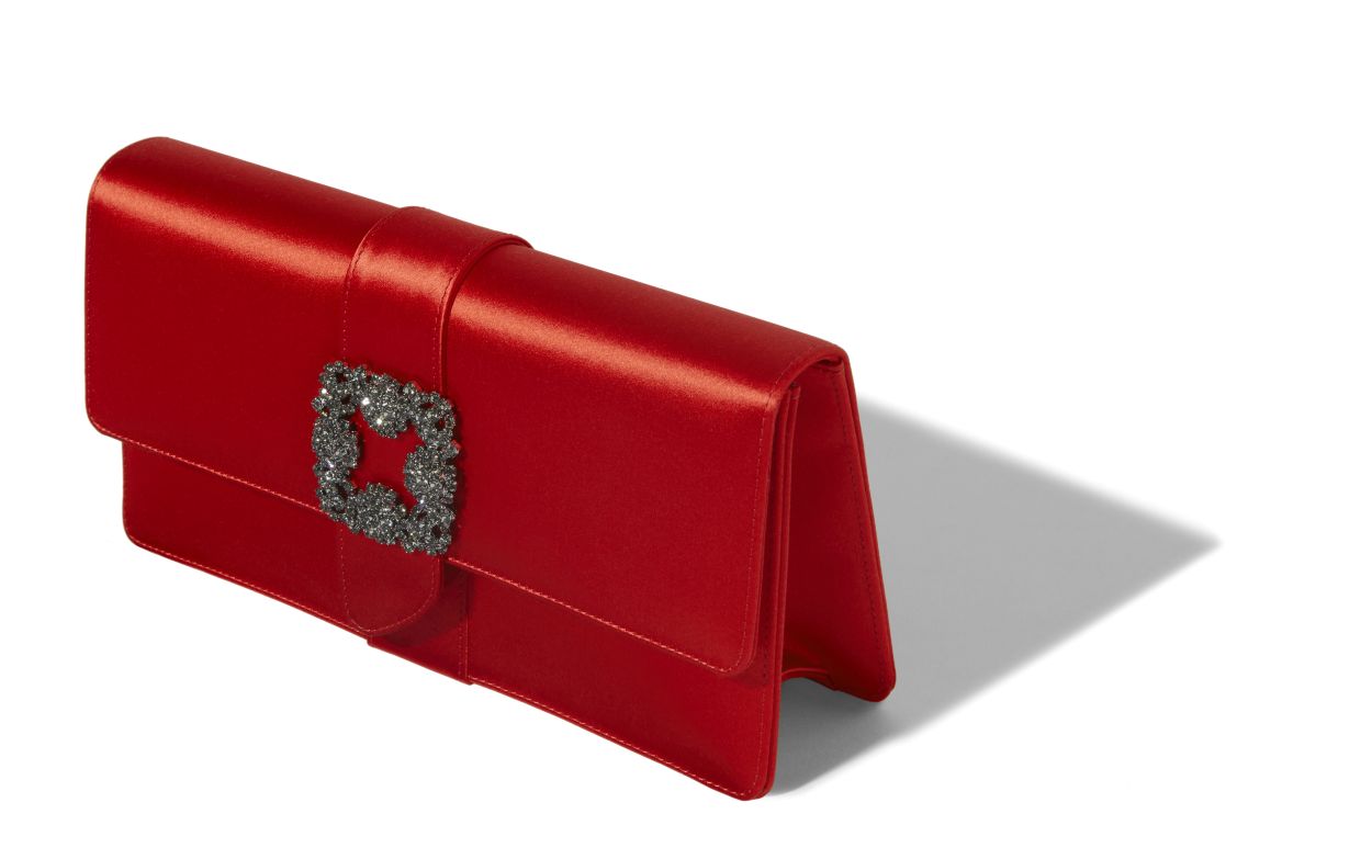 Designer Red Satin Jewel Buckle Clutch - Image small_image