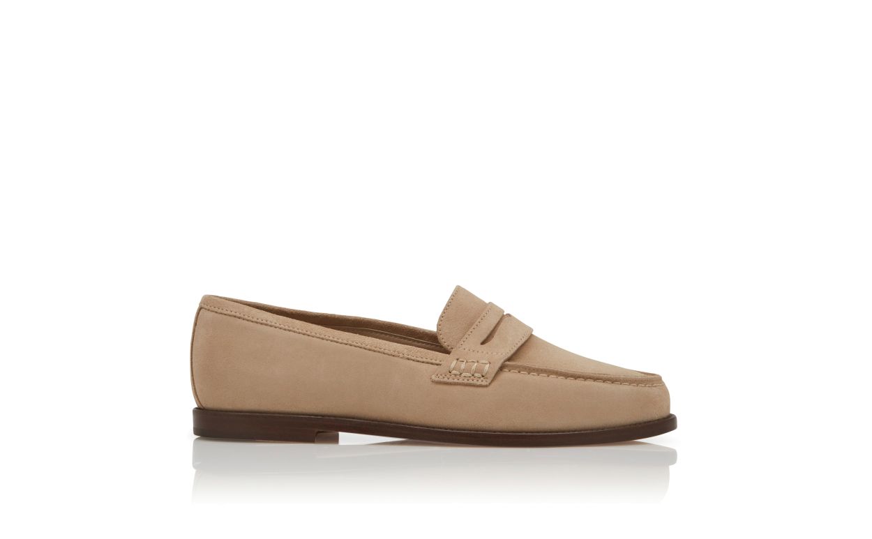 Designer Light Brown Suede Penny Loafers - Image Side View