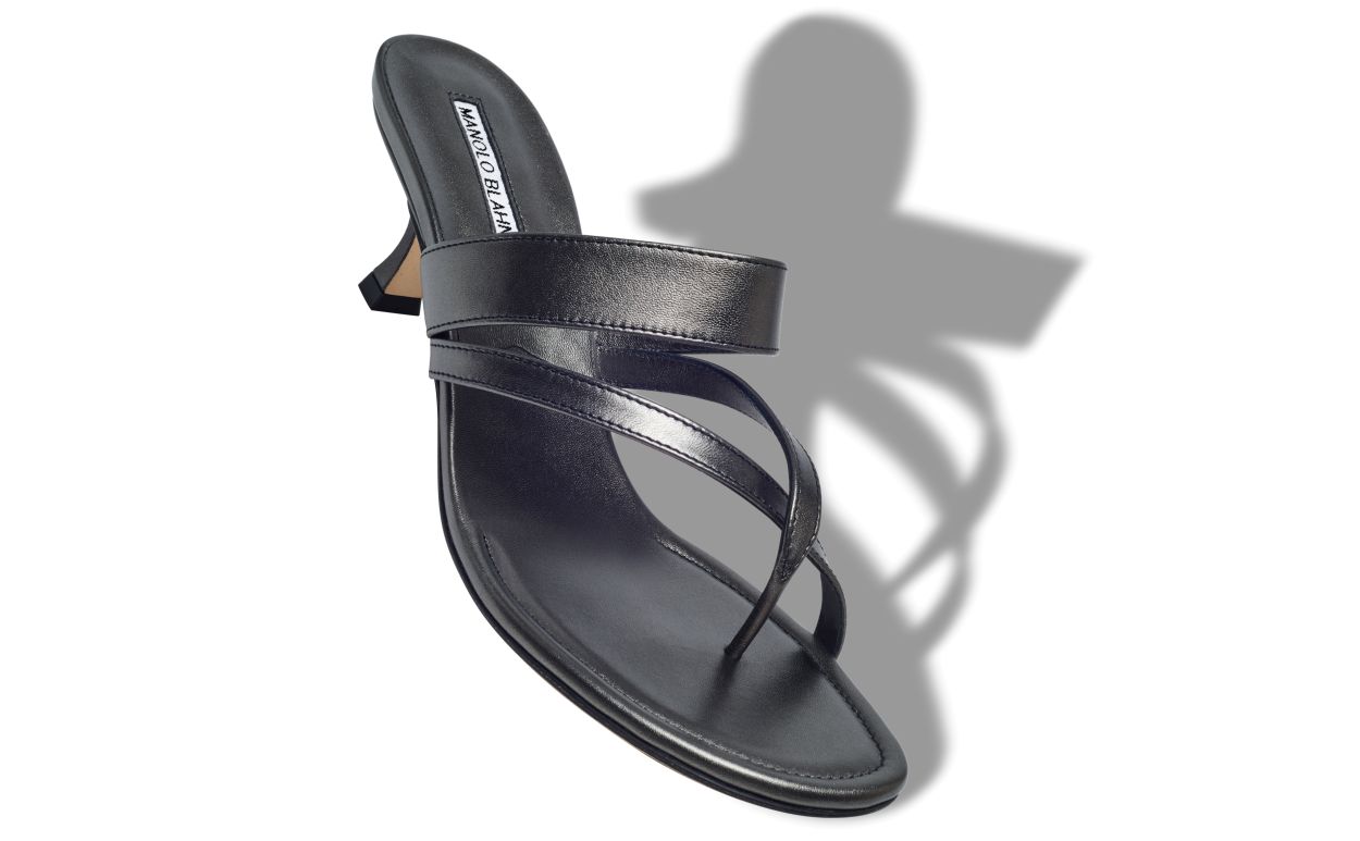 Designer Graphite Nappa Leather Crossover Strappy Mules - Image small_image