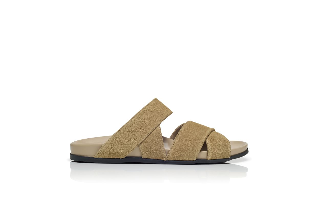 Designer Khaki Suede Sandals - Image Side View