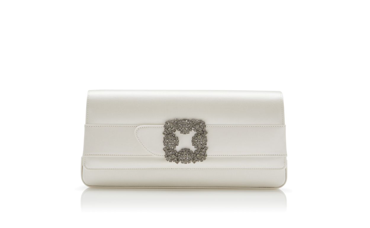 GOTHISI | Light Cream Satin Jewel Buckle Clutch | Manolo Blahnik