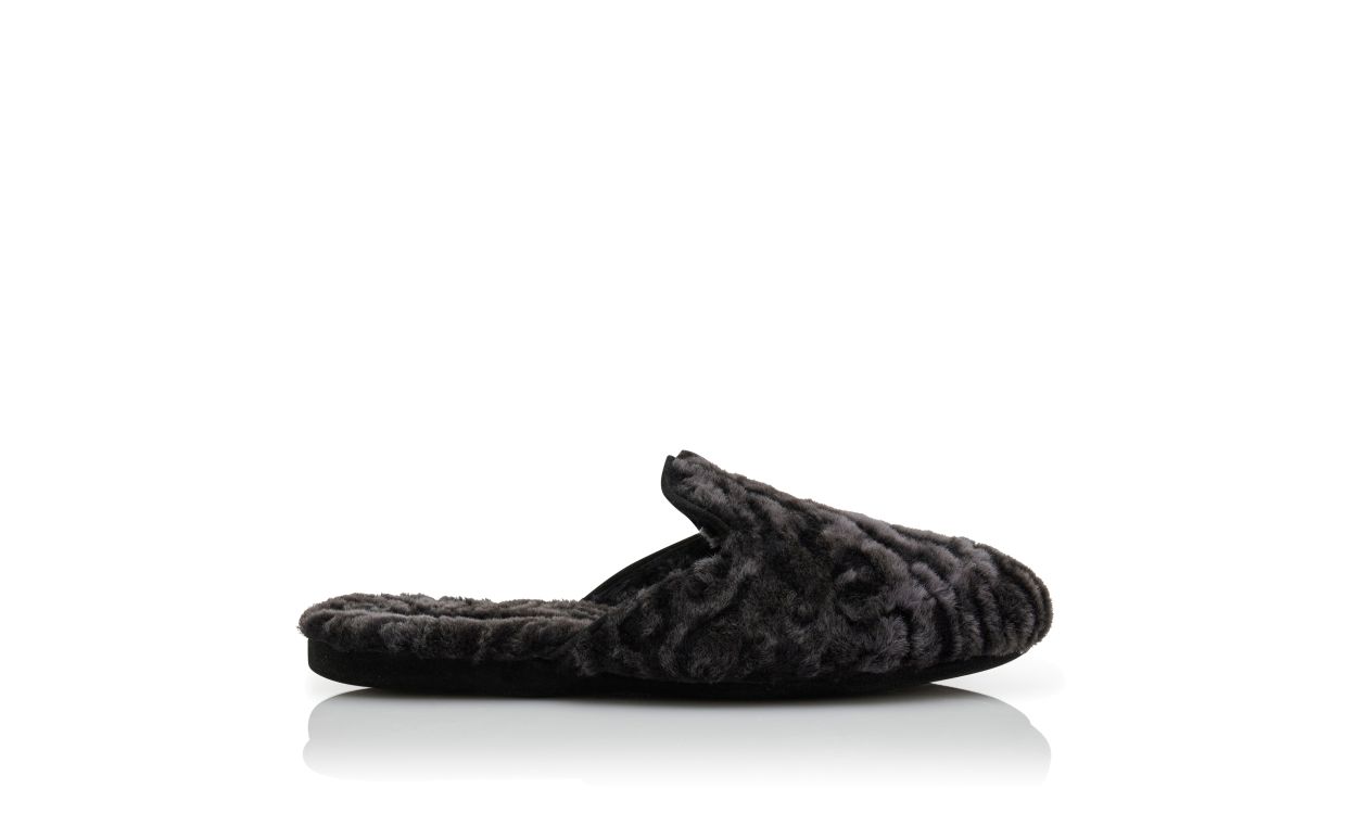 Designer Black Shearling Slippers - Image Side View