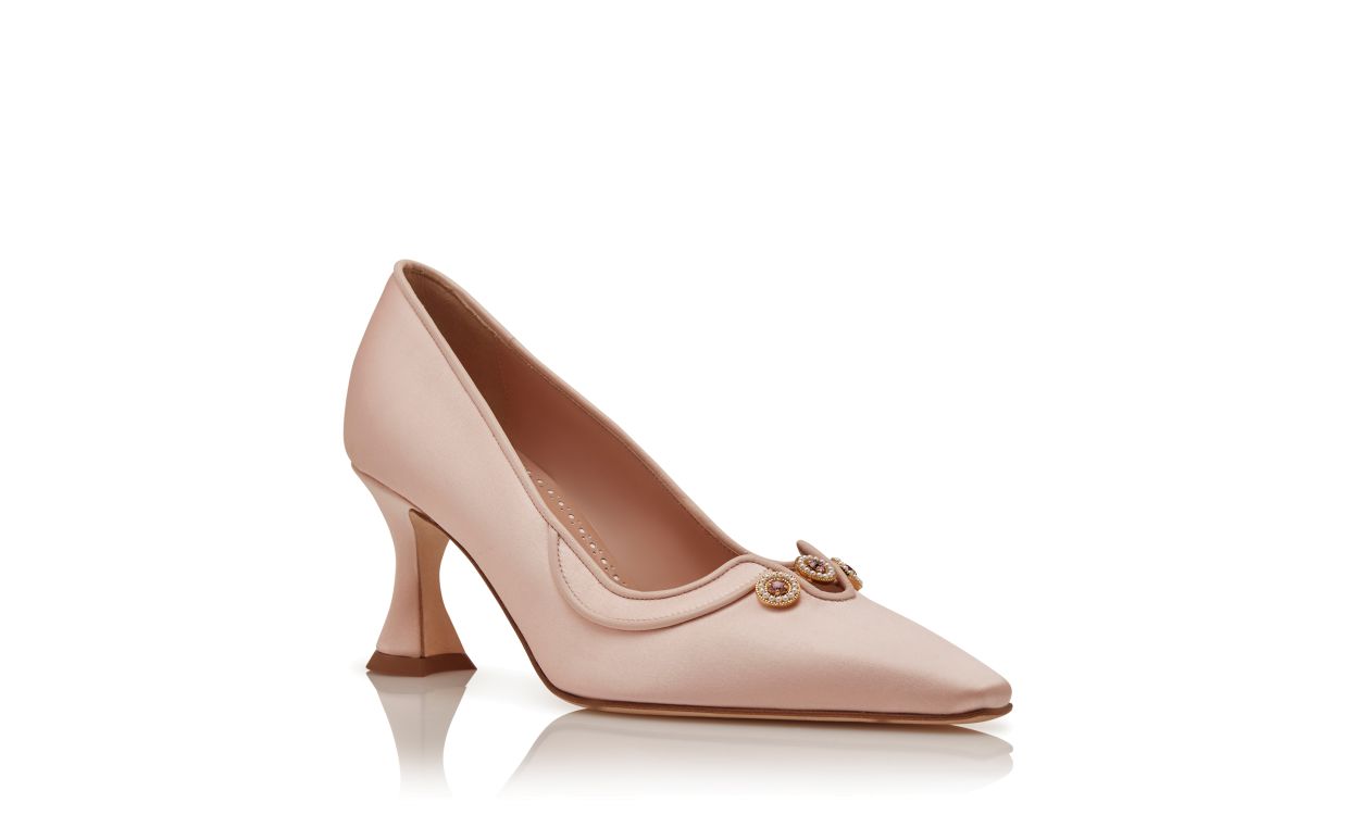 Designer Light Pink Satin Embellished Pumps - Image Upsell