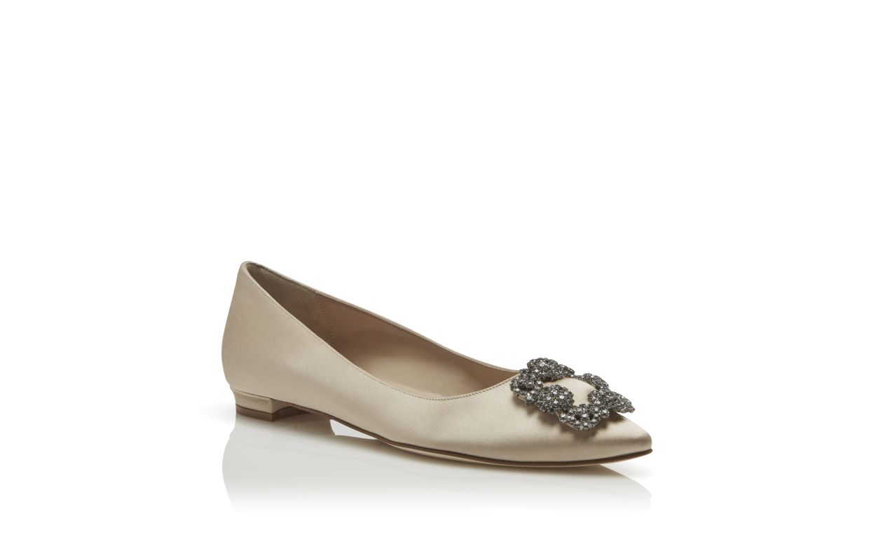 Designer Champagne Satin Jewel Buckle Flat Pumps - Image Upsell