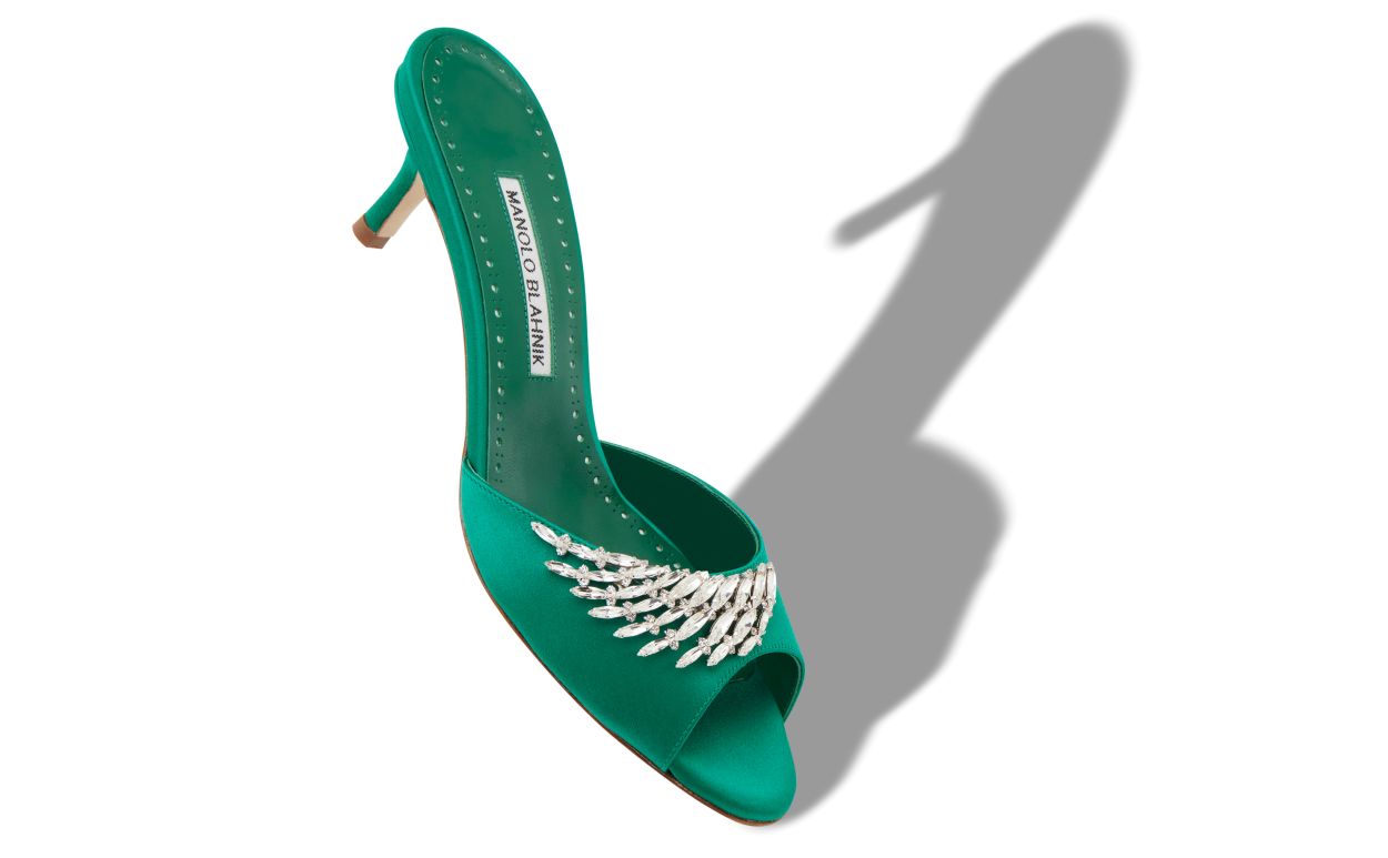 Designer Green Satin Jewel Embellished Mules  - Image Main