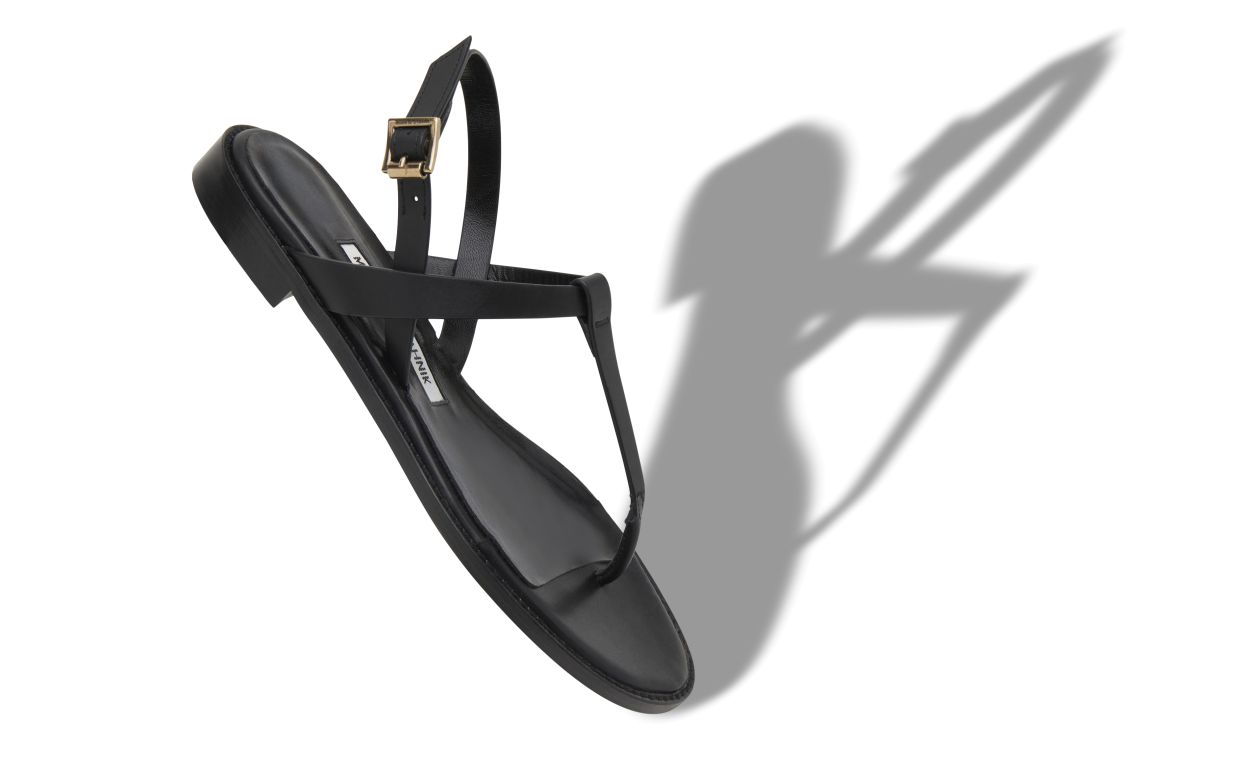 Designer Black Calf Leather Flat Sandals - Image Main