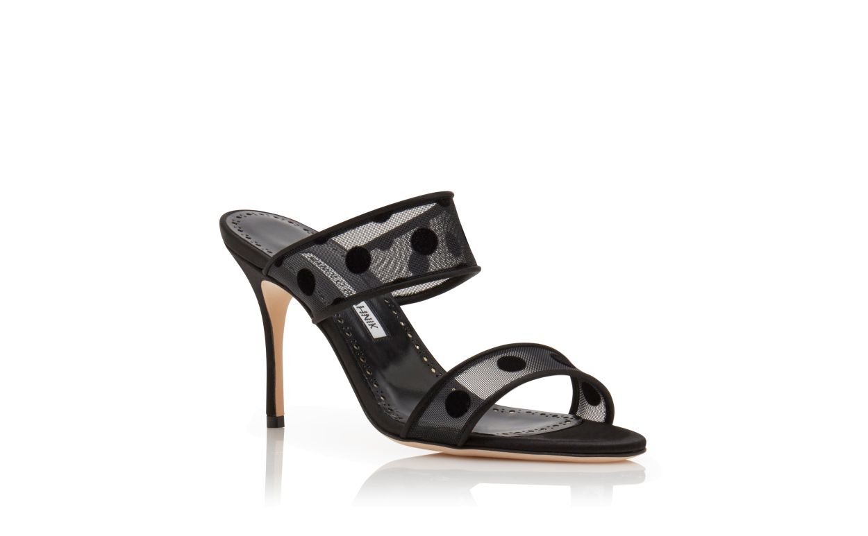 Designer Black Mesh Polka Dot Mules - Image Upsell