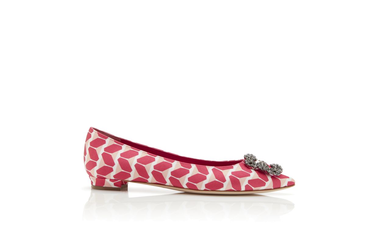 Designer Multicoloured Crepe De Chine Jewel Buckle Flats - Image Side View