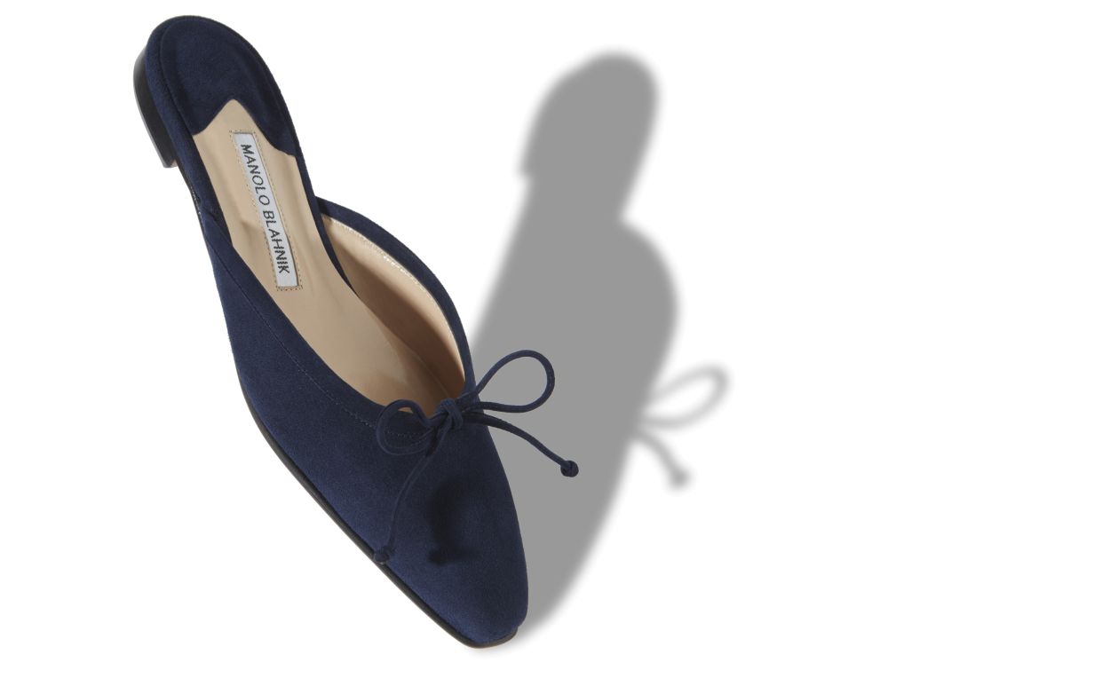 Designer Navy Blue Suede Flat Mules - Image Main