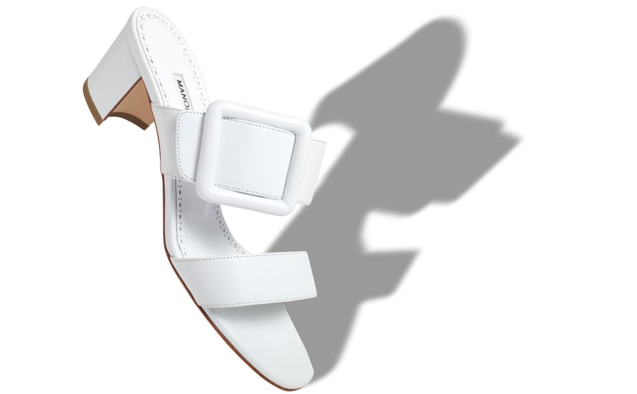 Designer White Nappa Leather Open Toe Mules - Image Main
