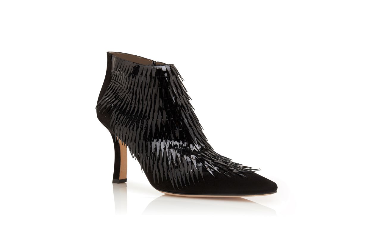 Designer Black Patent Leather Ankle Boots  - Image Upsell View